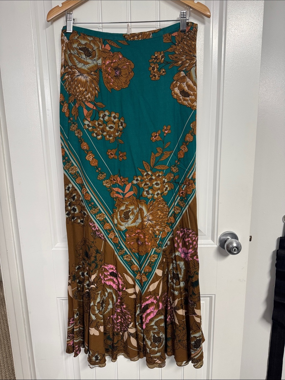 Free People Teal and Brown Floral Maxi Skirt - Picture 4 of 6